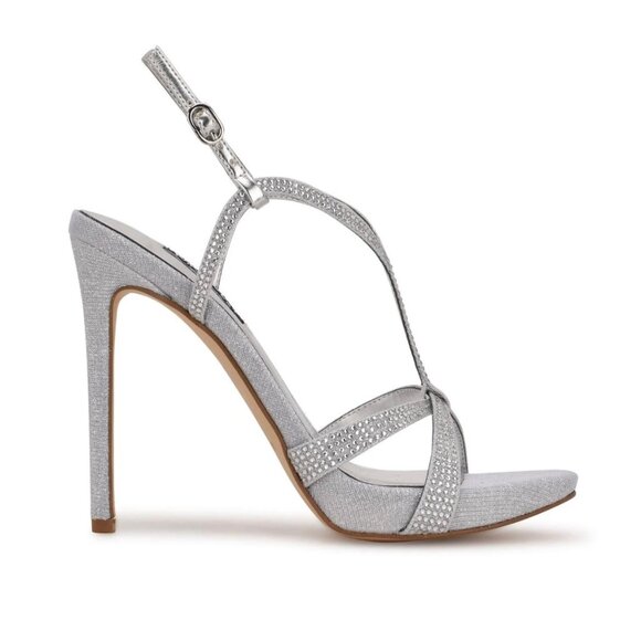NINE WEST ULLIY Women's Strappy Dress Sandals Silver Rhinestones Size 9 - Picture 3 of 7